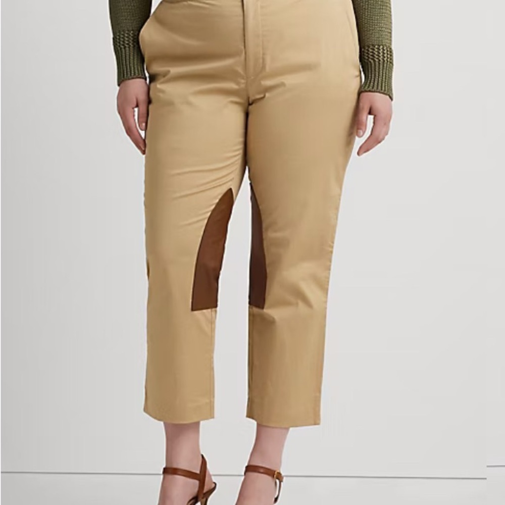 Lauren Ralph Lauren Leather-Trim Stretch Sateen tan Jodhpur Pant